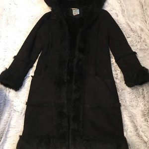 Beautiful winter coat with hood and fur inside.